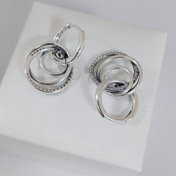Pandora Family Always Encircled Hoop Earrings S925 Sterling Silver - Picture 2 of 4